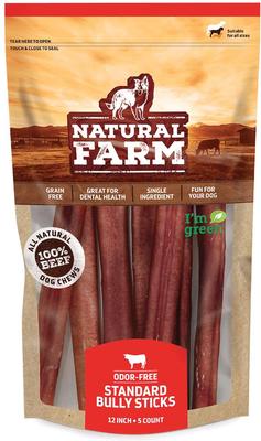 Golosinas para perros Bully Sticks sin olor, 12 pulgadas, 5 unidades