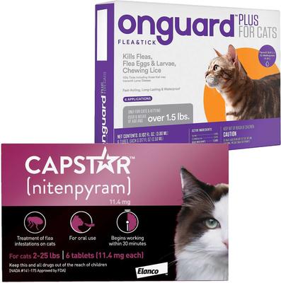Bundle: Capstar Flea Oral Treatment, 2-25 lbs + Onguard Plus Flea & Tick Spot Treatment for Cats, over 1.5-lbs, 6 Doses (6-mos supply)