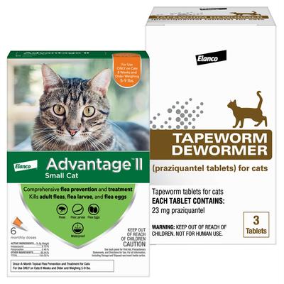 Bundle: Advantage II Flea Spot Treatment, 5-9 lbs + Elanco Tapeworm Cat De-Wormer