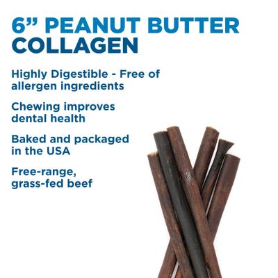 6-in Peanut Butter Collagen Sticks Dog Treats, 6 count