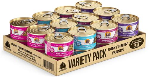 Comida enlatada para gatos Frisky Fishin' Friends, paquete variado, sin cereales, 3 oz, caja de 24