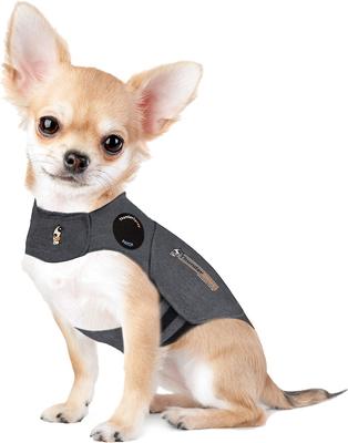 Paquete: Chaleco clásico antiansiedad y calmante ThunderShirt, gris jaspeado, talla XXS + masticables de cáñamo ThunderWunders para perros