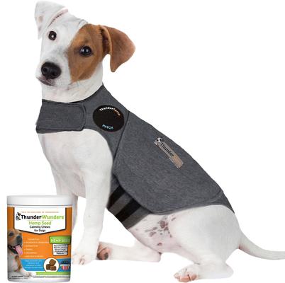 Bundle: ThunderShirt Classic Anxiety & Calming Vest, Heather Grey, XX-Small + ThunderWunders Hemp Dog Chews
