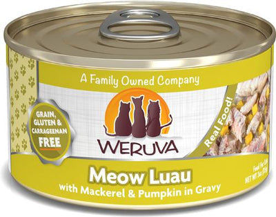 Meow Luau with Mackerel & Pumpkin Grain-Free Canned Cat Food, 3-oz, case of 24