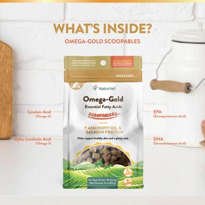 NaturVet, Omega-Gold Skin & Coat Scoopable Tiny Bites, omega-3, omega-6, DHA y EPA para perros y gatos, 312 g