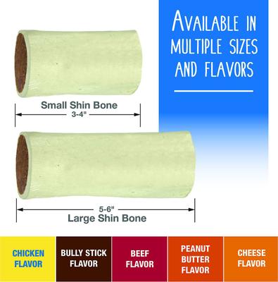 Stuffed Shin Bone Dog Treat, Peanut Butter, 5-in, bundle of 2