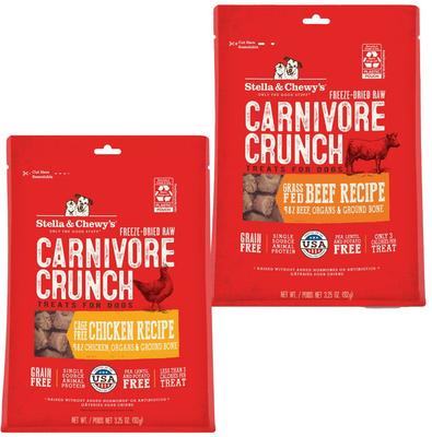 Bundle: Stella & Chewy's Carnivore Crunch Grass-Fed Beef Recipe + Cage-Free Chicken Recipe Freeze-Dried Dog Treats, 3.25-oz bag, bundle of 2