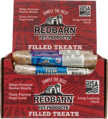 Peanut Butter Filled Rolled Rawhide Dog Treats, 6-in chew, case of 24