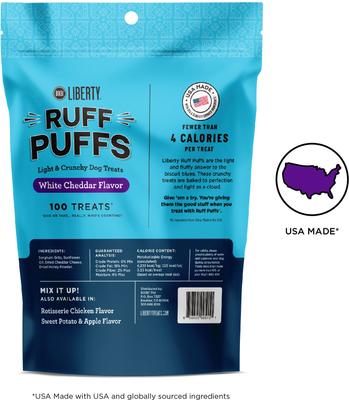 Liberty Ruff Puffs Chicken-Free White Cheddar Flavor Dog Treats, 4-oz bag