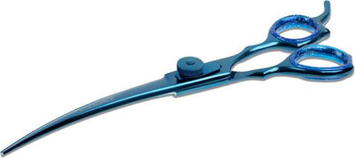 Curved Dog Grooming Shears with Finger Rest & Case, 7.5-in, Blue