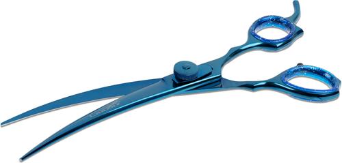 Curved Dog Grooming Shears with Finger Rest & Case, 7.5-in, Blue