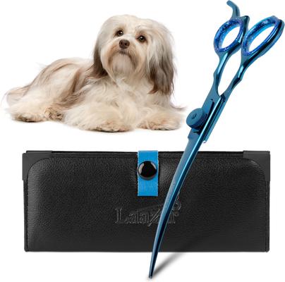 Curved Dog Grooming Shears with Finger Rest & Case, 7.5-in, Blue