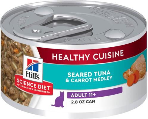 Senior Adult 11+ Healthy Cuisine Seared Tuna & Carrot Medley Wet Cat Food, 2.8-oz can, case of 24
