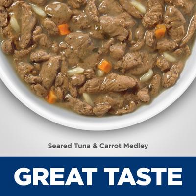 Senior Adult 11+ Healthy Cuisine Seared Tuna & Carrot Medley Wet Cat Food, 2.8-oz can, case of 24