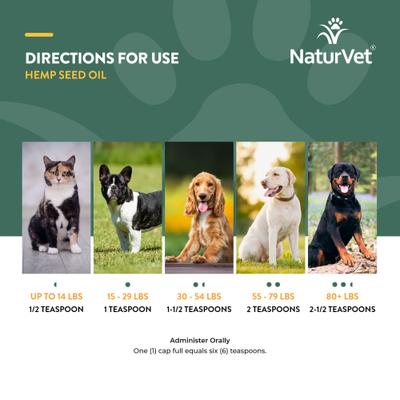 NaturVet, Hemp Seed Oil, Krill & Salmon, suplemento líquido con omegas para articulaciones, piel y pelaje de perros y gatos, 237 / 473 / 946 ml