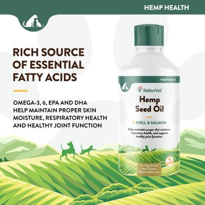 NaturVet, Hemp Seed Oil, Krill & Salmon, suplemento líquido con omegas para articulaciones, piel y pelaje de perros y gatos, 237 / 473 / 946 ml