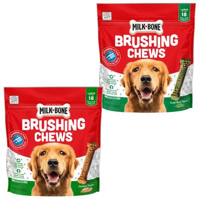 Bundle: Milk-Bone Original Brushing Chews + Fresh Breath Brushing Chews Daily Dental Large Dog Treats