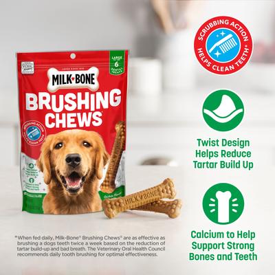 Bundle: Milk-Bone Original Brushing Chews + Fresh Breath Brushing Chews Daily Dental Large Dog Treats