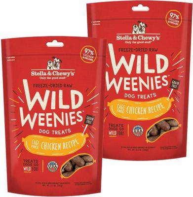 Bundle: Stella & Chewy's Chicken Wild Weenies + Duck Wild Weenies Freeze-Dried Raw Dog Treats, 3.25-oz bag, pack of 2