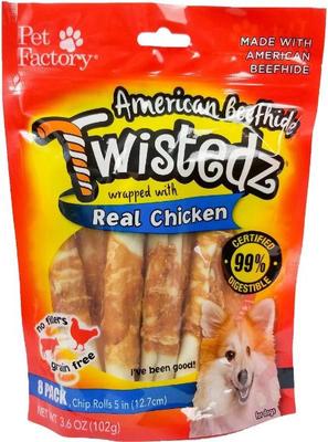Twistedz 5-inch Beefhide Chip Rolls Chicken Flavored Wrap Dog Hard Chews, 8 count