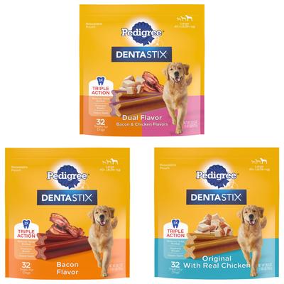 Bundle: Variety Pack - Pedigree Dentastix Large Original Dog Treats, 32 count, Bacon & Chicken Flavors
