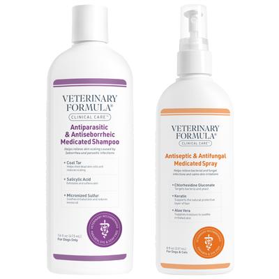 Bundle: Veterinary Formula Clinical Care Antiparasitic & Antiseborrheic Dog Shampoo, 16-oz bottle + Antiseptic & Antifungal Spray, 8-oz spray