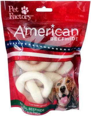 American Beefhide 3 to 3.5-inch Pretzels Natural Flavored Chewy Dog Treats, 4 count