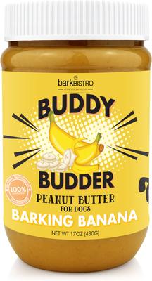 Buddy Budder Barking Banana Peanut Butter Lickable Dog Treat, 17-oz jar