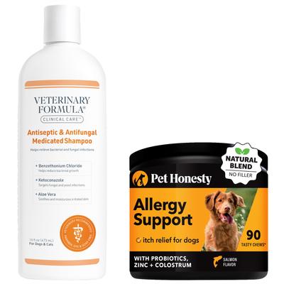Bundle: Veterinary Formula Clinical Care Antiseptic & Antifungal Shampoo, 16-oz bottle & PetHonesty Allergy Support Soft Chews Dog Supplement