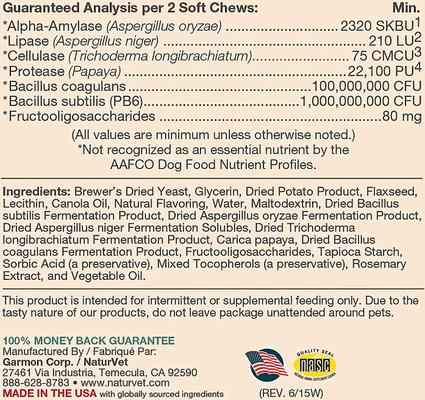 Bundle: NaturVet Advanced Probiotics & Enzymes Plus Vet Strength PB6 Probiotic Soft Chews Dog Supplement, 120 count + NaturVet Omega Gold Plus Salmon Oil Soft Chews for Dogs, 180 count