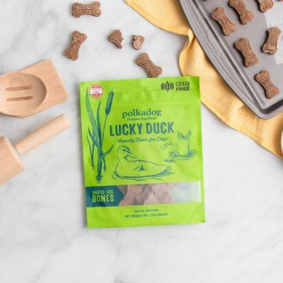 Lucky Duck Bone Shaped Dehydrated Dog Treats, 7-oz bag