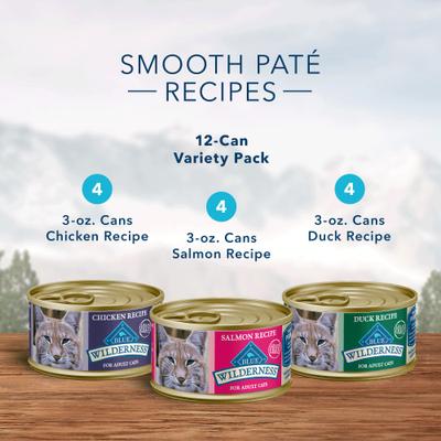 Wilderness Pate Variety Pack Duck, Chicken & Salmon Grain-Free Cat Canned Food, 3-oz, case of 12