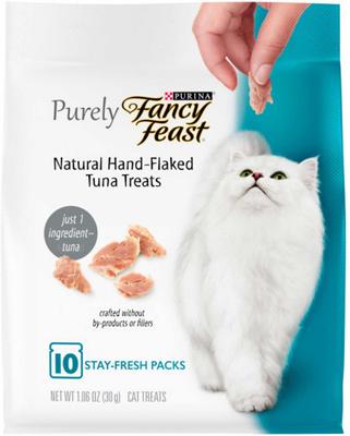 Bundle: Fancy Feast Chunky Chicken Feast Canned Cat Food, 3-oz, case of 24 + Purely Natural Hand-Flaked Tuna Cat Treats, 1.06-oz pouch