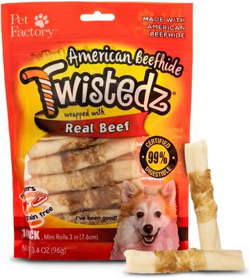 Twistedz 3 to 3.5-inch Beefhide Mini Rolls Beef Flavored Dog Hard Chews, 14 count