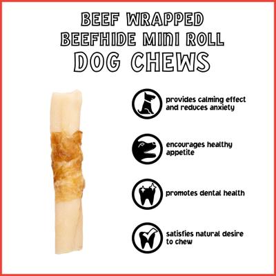 Twistedz 3 to 3.5-inch Beefhide Mini Rolls Beef Flavored Dog Hard Chews, 14 count