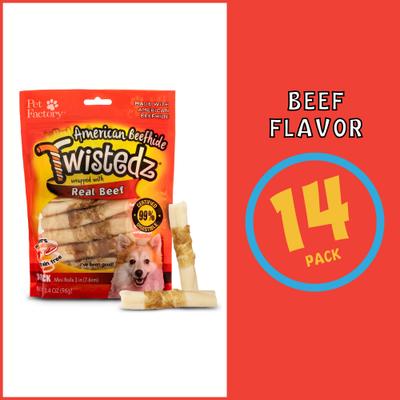 Twistedz 3 to 3.5-inch Beefhide Mini Rolls Beef Flavored Dog Hard Chews, 14 count