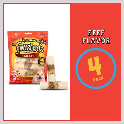 Twistedz 4-inch Beefhide Rolls Beef Flavored Wrap Dog Hard Chews, 4 count