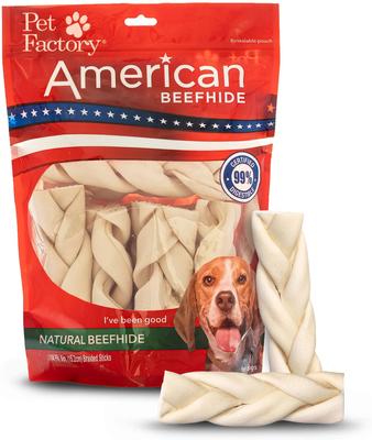 Beefhide 6-inch Braided Sticks Natural Flavored Natural Dog Hard Chews, 14 count