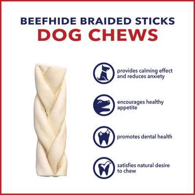 Beefhide 6-inch Braided Sticks Natural Flavored Natural Dog Hard Chews, 14 count