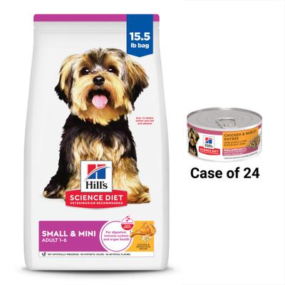 Bundle: Hill's Science Diet Adult Small Paws Chicken Meal & Rice Recipe Dry Food + Chicken & Barley Entree Canned Dog Food