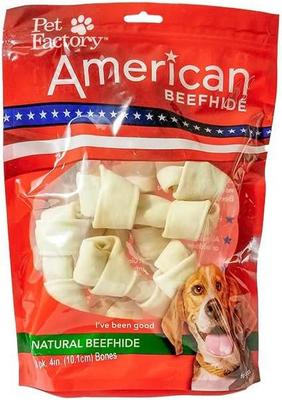 Golosinas masticables para perros con sabor natural, huesos anudados de piel de res americana de 4 a 5 pulgadas, 15 unidades