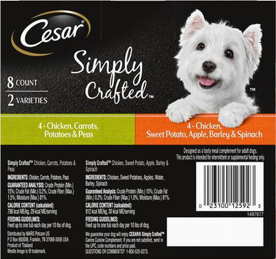Simply Crafted Variety Pack Chicken, Carrots, Potatoes & Peas & Chicken, Sweet Potato, Apple, Barley & Spinach Limited-Ingredient Wet Dog Food Topper, 1.3-oz tray, bundle of 16