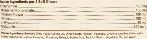Senior Wellness Quiet Moments Calming Aid Chamomile, Passion Flower & L-Tryptphan Plus Melatonin Dog Supplement, 65 count
