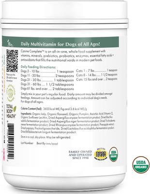 Organic Canine Complete Pumpkin Enhanced Powder Daily Multivitamin for Dogs, 1-lb jar