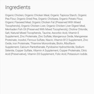 Alimento seco para gatos sin cereales con receta de pollo e hígado orgánico, bolsa de 3 lb