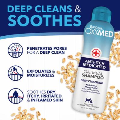 Bundle: TropiClean OxyMed Medicated Anti-Itch Oatmeal Dog & Cat Shampoo, 20-fl oz bottle + Anti-Itch Spray, 8-fl oz bottle