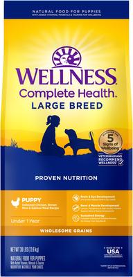 Bundle: Wellness Large Breed Complete Health Puppy Deboned Chicken, Brown Rice & Salmon Meal Recipe Dry Dog Food, 30-lb bag + Wellness CORE Bowl Boosters Bare Turkey Freeze-Dried Dog Food Mixer or Topper, 4-oz bag