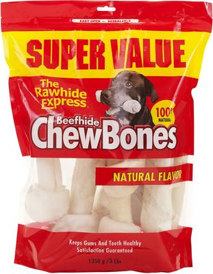 Beefhide Chew Bones Natural Flavor Dog Bones, Large
