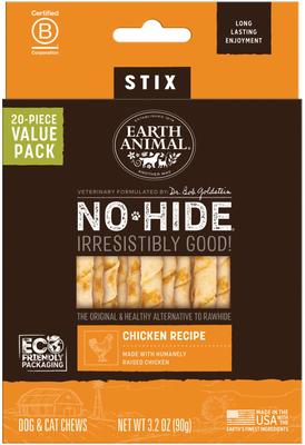 No-Hide Stix Long Lasting Natural Rawhide Alternative Chicken Recipe Chew Dog & Cat Treat Sticks, 20 count