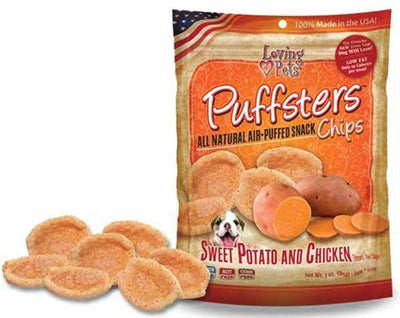 Galletas crujientes para perros Puffsters de camote y pollo, bolsa de 4 oz